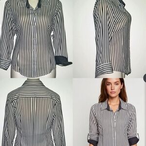 Charter Club Button Down Striped Polka Dot Cuffs Blouse Business Casual Sz 12